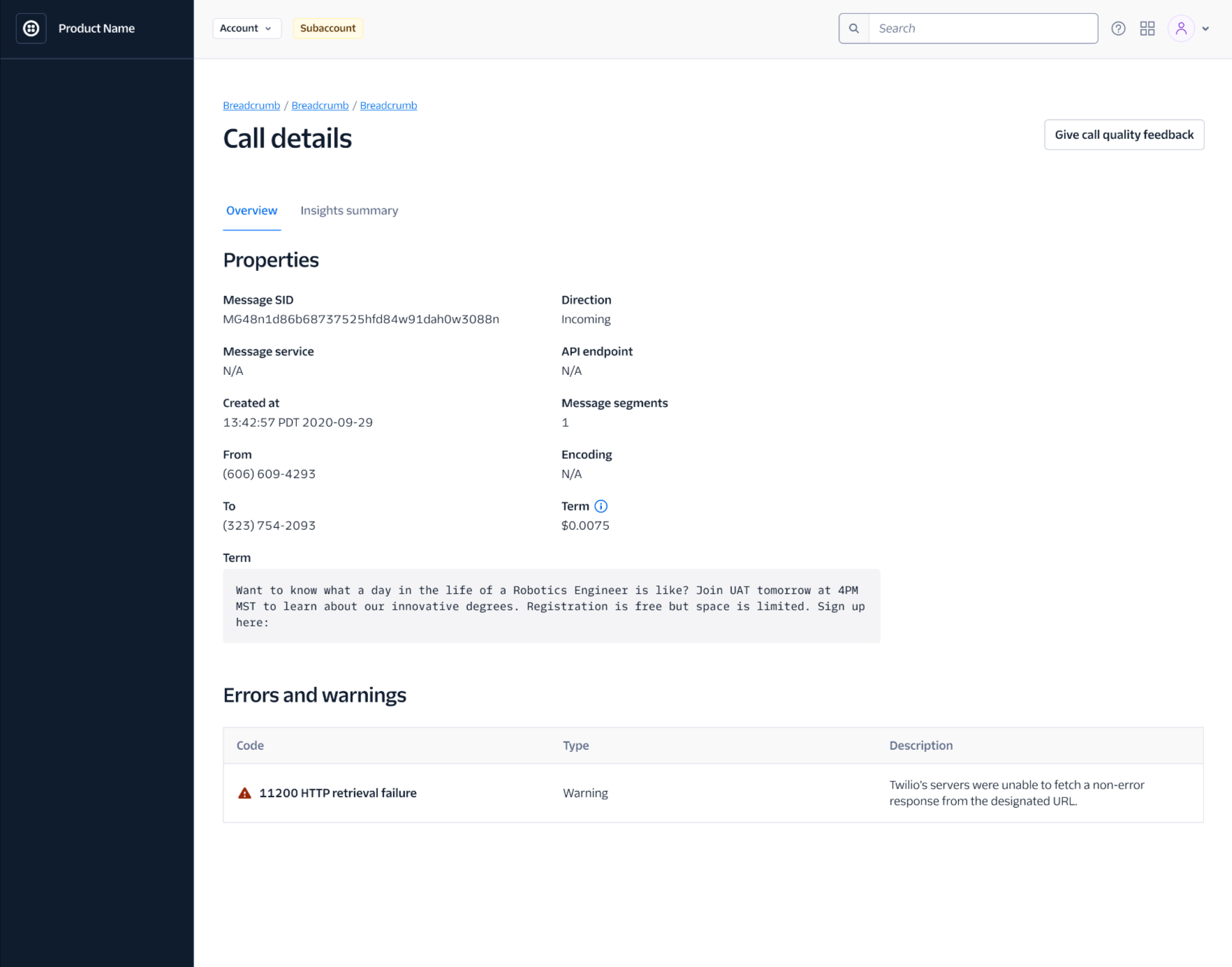 Preview of the object details page template